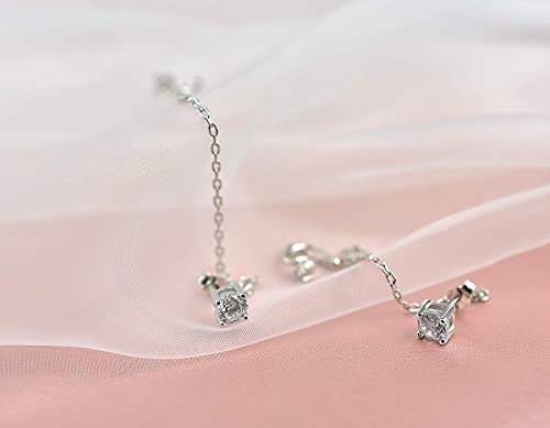 Eleductmon Sterling Silver Hypoallergenic Cubic Zirconia Chain Earrings With Ear Cuff, Stainless Steel Ring Set 2Mm Stackable Ring Band #TOP4