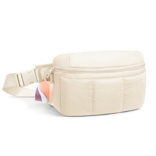 TOPEAST Waist Pack 3.5L Fanny Packs with Water Bottle Holder Large Capacity Travel Belt Purse Anti-Theft RFID Blocking Beige Fluffy Crossbody Sling Bag for Hiking Walking