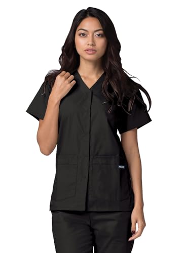 Adar Universal Scrubs for Women - Snap Front Scrub Top - 604 - Black - M