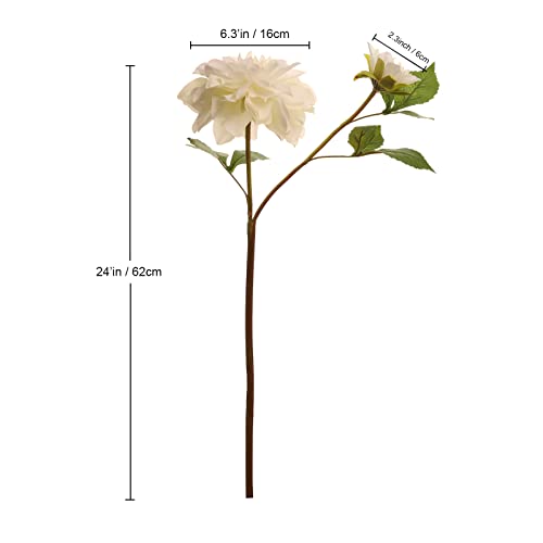 Glsateman Artificial Silk Flowers Dahlia 24'In Fake Long Stem Flower 5 Pcs,Suitable For Wedding Decoration Bouquets,Core Decorations,Home Furnishings(White) #TOP4