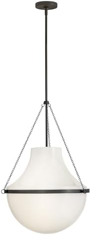 Hinkley Collins Large Interior Pendant, Cased Opal Teardrop Shade, Hand-Blown Glass, Includes (1) 6-in and (2) 12-in Down Rods, Black Oxide Finish