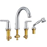 Wintap Roman Tub Faucet with Sprayer, Bath Tub Faucet Set with Valve Brass 4 Hole 2 Handle Widespread Deck Mount Bathtub Faucets with Handheld Shower High Flow Tub Filler with Diverter Polished Chrome