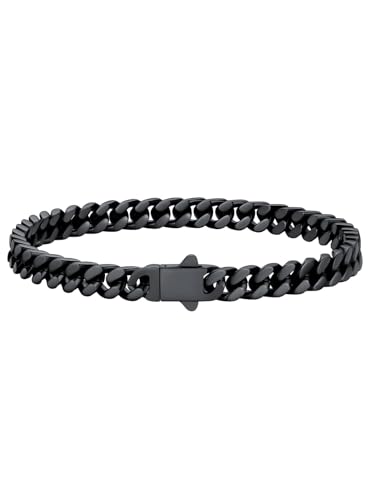 U7 Cuban Link Black Bracelet for Men, Fashion Hand Chain for Father Husband