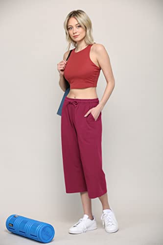 Image of Lock and Love Womens Capri Pants Loose Yoga Pants Wide Leg Drawstring Comfy Lounge Pajama Capris Sweatpants with Pockets