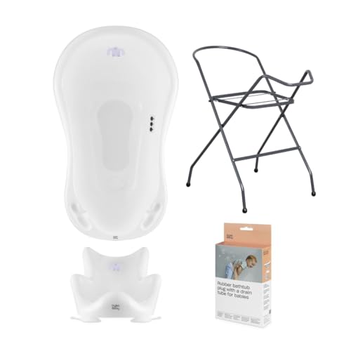 Hylat Baby Set: Stabile Babybadewanne mit Thermometer, Gestell, Badesitz und Abfluss - stabil und bequem - ideale Lösung für die tolle Badeerlebnisse