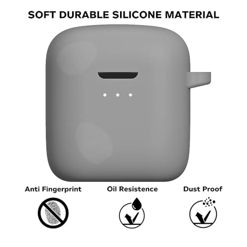 Image of Sounce Earphone Case Cover Compatible with Boat Airdopes 131, Soft Silicone Skin Case Cover Shock-Absorbing Protective Case with Keychain [Front LED Visible] - (Grey)