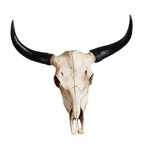Zambuph Crâne de Bison Rustique à Longues Cornes - Décoration Murale saisissante - Sculpture Murale Vintage - Décoration pour Maisons Studios - Grandes...