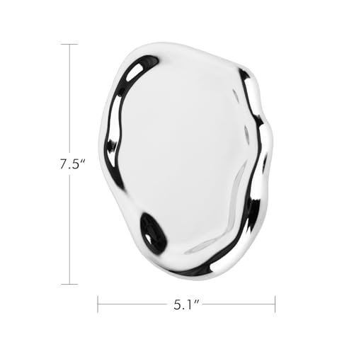 Chendecor TRAY 01 Silver Tray Decorative Vanity Tray Bathroom Tray Jewelry Dish Ceramic Silver Round Plate Holder Makeup Tray Home Organizers Irregular Storage Plate Bathroom Organizer thumb #5