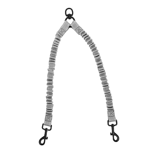 GRIRIW Reflective Double Dog Leash for Outdoor Use Elastic Stretchable Easy One Hand Control Lightweight Convenient Enhances Night Safety