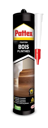 PATTEX Colle de fixation sans solvant, Colle acrylique ultra-puissante - Bois Plinthes, cartouche de 380g