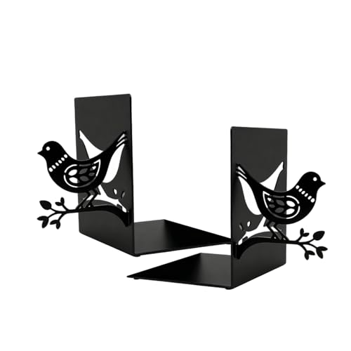 Deskium Black Metal Bookends, 7 in Decorative Bird Support