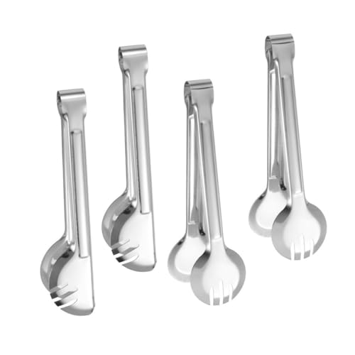 ABOOFAN 4pcs Stainless Steel Steak Clamps Food Clips for Bbq Cooking and Baking Heat Resistant Meat Tongs for Home Party and Restaurant Use