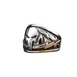 SAGEKING Gothic Skull Punisher Ring For Men Gold Silver Color 316L Stainless Steel Biker Skull Ring Cool Men Punk Hip Hop Jewelry Gift