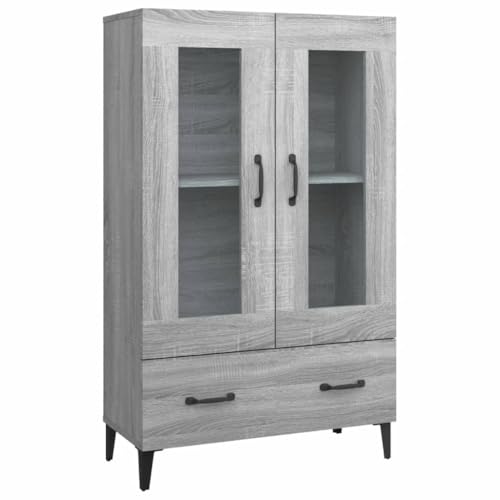 mtlskopl Highboard gris Sonoma 70 x 31 x 115 cm de material de madera con frontal de cristal templado, diseño moderno, amplio espacio de almacenamiento, armario con cajones para salón, pasillo y