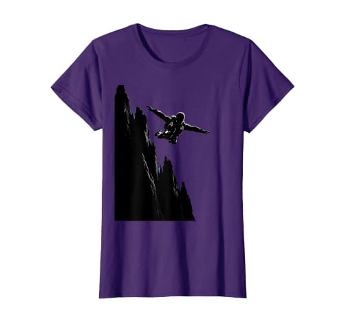 Wingsuit Glider Soaring Past Jagged Cliff Face T-Shirt, Women, Purple, Large