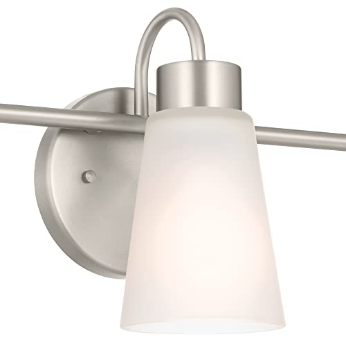 Image of Kichler Erma 3-Light Bathroom Vanity Light Fixture with Satin Etched Glass Shades, Updated Traditional Wall Lighting in Brushed Nickel for Mirror, (23 inch x 8.5 inch x 6 inch), 55126NI