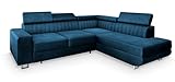 Masseno Ecksofa NOLA R-S mit Schlaffunktion L-Form, Sofa mit Bettkasten, Wohnzimmersofa, Couch, Soffa, Bettsofa, Couchgarnitur- Blau, Monolith 77