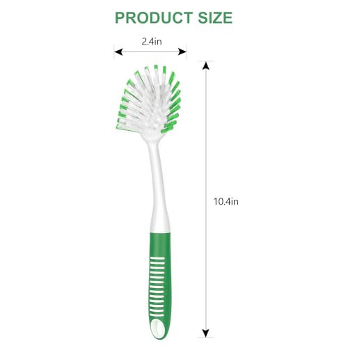Image of SetSail Dish Brush with Handle, 2 Pack Stiff Bristles Dish Scrubber with Built-in Scraper Dish Scrub Brushes for Cleaning Dishes, Pots and Pans, Kitchen Sink, Green