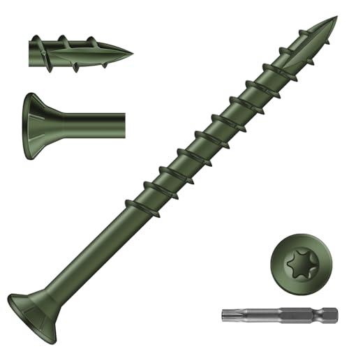 Image of #10 x 2-1 /2 inch Deck Screws (71Pcs) 1lb. Exterior Wood Screws. Carbon Steel, Green, Flat Head, Rust Resistant epoxy Coated, with T25 Star Bit