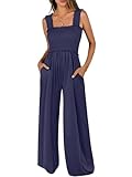 ANRABESS Womens Casual Summer Jumpsuits Smocked Sleeveless Wide Leg Long Romper Jumpers 2025 Beach Vacation Outfits Navy Blue M