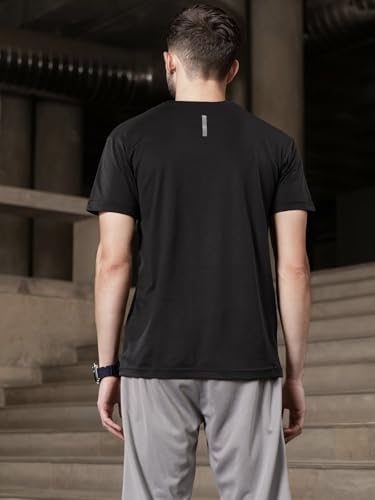 Image of FitMonkey Sports Crew Neck Stretchable Dry Fit T Shirt | Regular Fit Textured T Shirt for Men |Sport T Shirt for Men | Quick Dry Technology with Moisture Control |Breathable & Lightweight