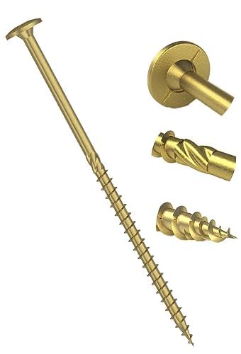 6mm x 40mm 'D' High Performance Yellow Hardened Wafer Head Torx Wood Timber Construction Screw Sleeper Screws with Flat Head Carpenter Screws (Pack of 50) J10-J13ABC