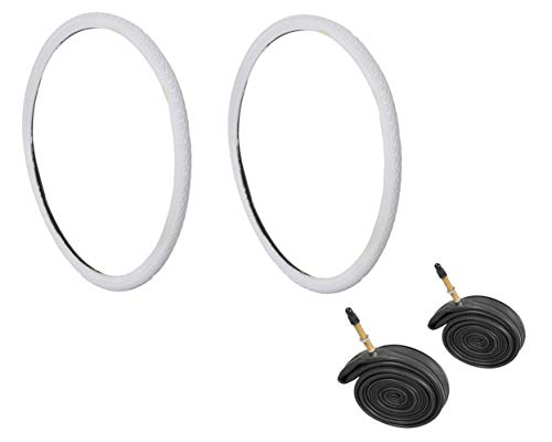 Ammaco. Raleigh T1998 28 x 1 5/8 - 1 3/8 (700 x 35-38c) Classic Retro Hybrid Trekking Touring City Bike Bicycle Tyres + Inner Tubes Off-White (x1 Tube (Presta))