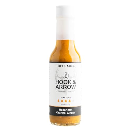 Hook &amp; Arrow Habanero Orange Ginger Hot Sauce - Award Winning Spicy Habanero Pepper Sauce - Low Sodium, Gluten-Free, Vegan, Paleo, Low Sugar (5 fl oz, 30 servings)