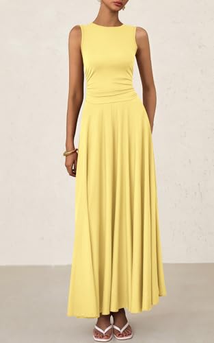 PRETTYGARDEN Womens Summer Dresses 2026 Casual Sleeveless Crewneck Aline Maxi Dress Stretch Tank Flowy Long Dresses (Yellow, X-Large) by PRETTYGARDEN - Used condition - Image 14