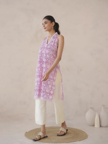 Image of GOODHAND Women Printed Cotton Kurti | Casual Long Kurta | Comfortable Ethnic Wear with Relaxed Fit