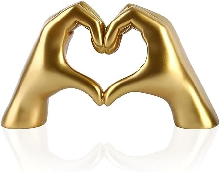 MHOOW Heart Hands Sculpture Decor for Bedroom Living Room Bookshelf Table, Aesthetic Modern Love Finger Heart Hands Statues, Boho Wedding Home Decor Accessories (Heart Hands Gold)