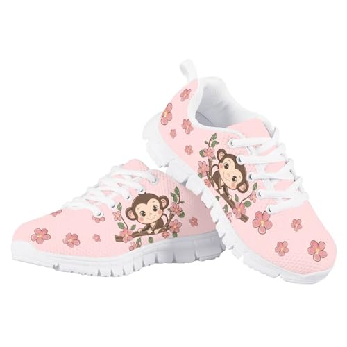 Yzaoxia Monkey Little Girls Sneakers Size 13 Boho Floral Mesh Running Shoes for Kids Walking Sneaker Sport Barefoot Shoes for School Tennis Footwear Pink Trainers Pink3