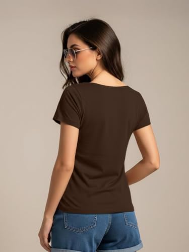 Image of JUNEBERRY Cotton Lycra Regular Fit V- Neck Solid Core Half Sleeves T-Shirt for Women & Girls (Colors Available: Black, Green, Magenta, Blue, Orange & Limeade)