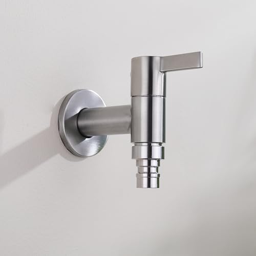 Decaura Grifo de agua fría montado en la pared de acero inoxidable grifo de agua fría montado en la pared para lavadoras, fregona rosca G1/2 pulgadas