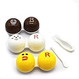 Contact Lens Case,Portable Cartoon Contact Lens Box, Cute Colourful Contact Lens Case, Contact Lens Case Travel Kit Container Soak Storage Kit,Every Month Contact Lens Case 3-Pack (Brown+Yellow+White)