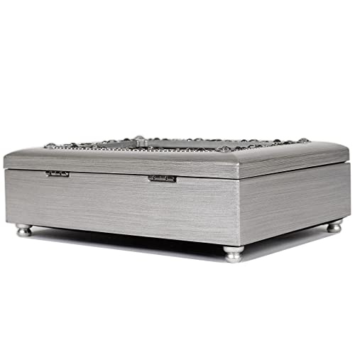 Cottage Garden Sweet Sixteen Brushed Silver Jeweled Inlay Jewelry Music Box Plays You Light Up My Life #TOP3