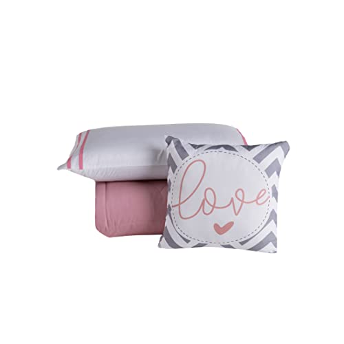 Kit Edredom Solteiro Love 4 Peças Rosê