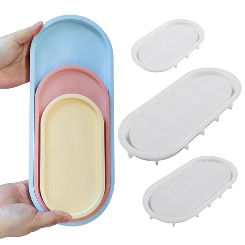 Wehous 3PCS Oval Tray Silicone Molds, Different Size Tray Resin Concrete Mold Large Rolling Tray Molds Storage Molds for Epoxy Resin Casting Container Candle Jewelry Holder Plates Mold Craft Decor