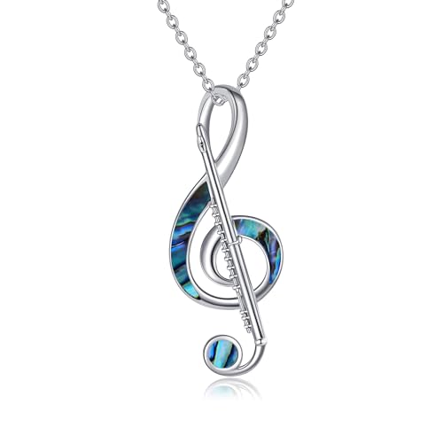 HUKKUN Collana con chiave musicale, in argento 925, con ciondolo a forma di chiave musicale, per musicisti, Argento sterling
