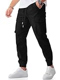 JMIERR Cargo Joggers Pants Men Relaxed Fit Light Weight Casual Elastic Waist Drawstring Stretch Tapered Work Hiking Workout Sweatpants with Pockets Fall Clothing, 2XL, Black