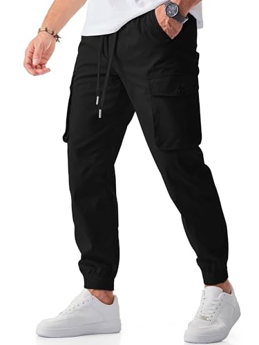 JMIERR Mens Fashion Cargo Joggers Pants - Casual Tapered Stretch Chino Athletic Sweatpants Drawstring Work Hiking Workout Trousers with Pockets Fall Clothing, XL, Black