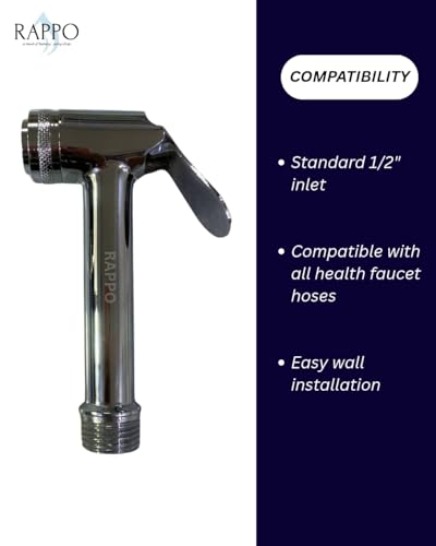 Image of RAPPO Solid Brass Health Faucet with Flexible Hose and Wall Hook Chrome Finish Handheld Jet Spray for Toilet Bathroom Accessory Durable Easy Install Utility Set (Medium - with Hose & Hook)