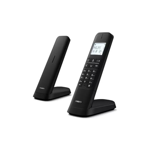 Philips M4702B/12-2 Téléphones Fixes sans Fil DECT, écran 4,6 cm, écran LCD, rétroéclairage, Agenda 50 Chiffres, Mains Libres, Touches programmables, HQ-Sound -...