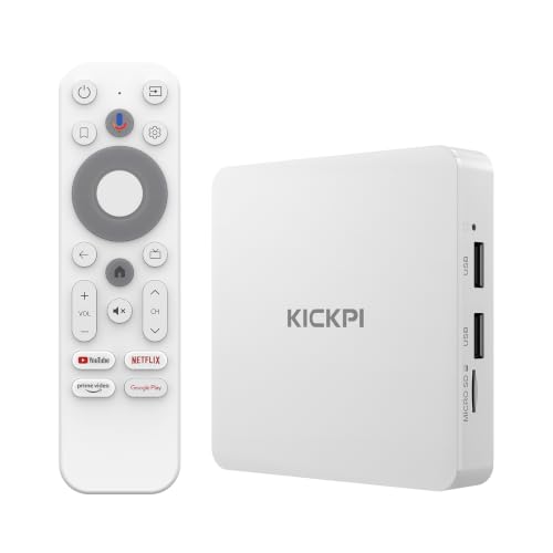 KICKPI KP1 Android TV Box Google Certified 4K Streaming Device 2GB RAM 16GB ROM with Voice Search, Chromecast Built-in Dolby Audio WiFi5 Bluetooth 5.0, Smart Home Entertainment (White)