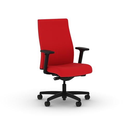 Image of HON Ignition 2.0 Ergonomic Office Chair with Adjustable Arms, Advanced Synchro‑Tilt Recline, Upholstered Desk and Computer Chair for Home Office or Workstation, Black Frame, Ruby