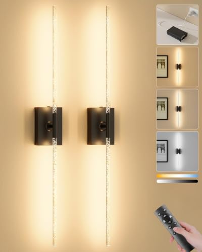 Image of Battery Operated Wall Sconces Set of 2, Remote, 10000mAh, Black, Bubble