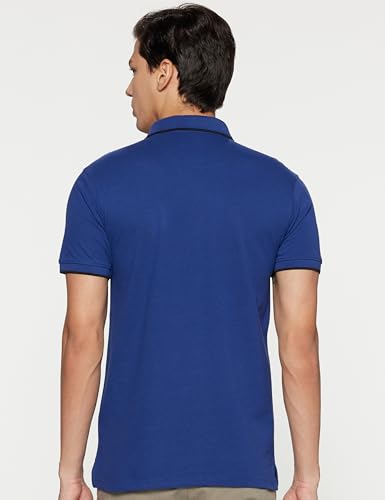 Image of Peter England Men's Snug Fit Solid Polo T-Shirt with Coloured Collar Tipping| Cotton Rich| Premium Pique Weave