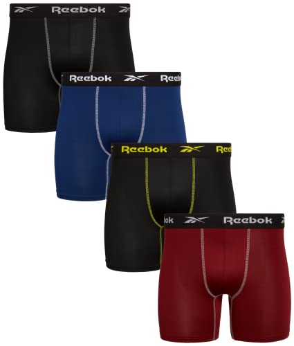 Reebok Men's Boxer Briefs - 4 Pack Performance Stretch Brief Underwear - Quick Dry Moisture Wicking Boxers for Men,Sizes:S-XL, Size Small, Black/Blue/Black/Red