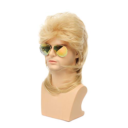 Image of Swiking Mullet Wigs for Men Gold 70s 80s Curly Retro Disco Rocker Punk Fancy Natural Party Cosplay Costume Hair Halloween Men and Women Replacement Wig Full Wigs Unisex(Gold)