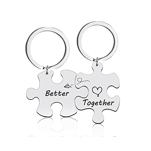 LEEQBCR 2 Unisex Paar Schlüsselanhänger Edelstahl Anhänger Puzzle Silber Gravur Better Together Valentinstagsgeschenk